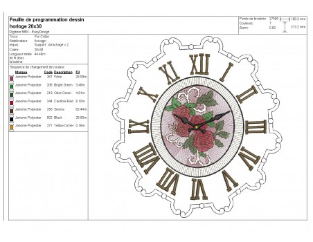 Motif de broderie machine horloge