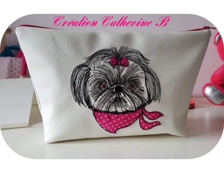 Motif de broderie machine shih tzu avec son bandana appliqué