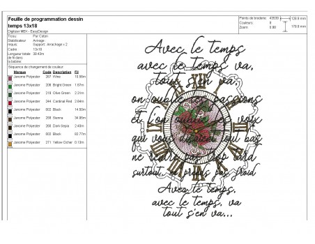 Instant download machine embroidery flower clock