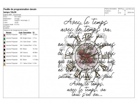 Instant download machine embroidery flower clock