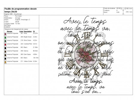 Instant download machine embroidery flower clock