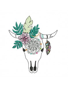 Motif de broderie machine  tête de buffle mandala en mylar