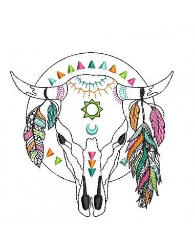 Embroidery design mandala buffalo head