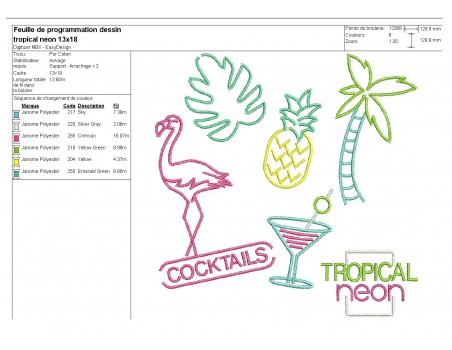 Instant download machine embroidery design flamingos tropical vibes with mylar