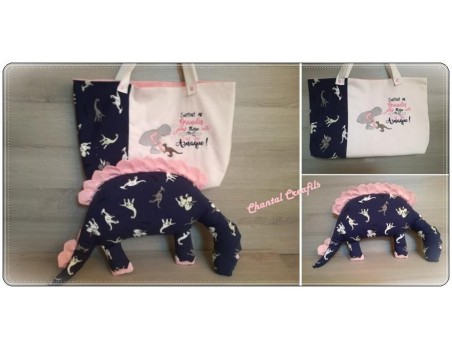 Motif de broderie machine fille avec son dinosaure