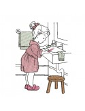 Instant download machine embroidery design vintage little girl washing her teeth
