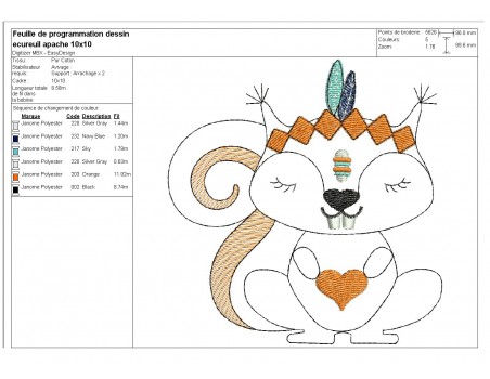 Motif de broderie machine  écureuil  indien