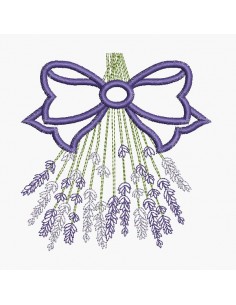 Motif de broderie machine lavande avec un noeud appliqué