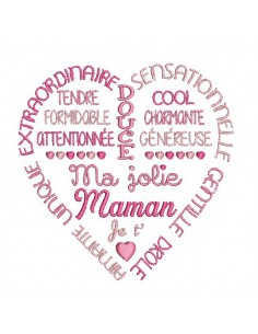 Motif de broderie   coeur texte jolie maman