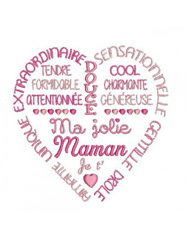 Motif de broderie   coeur texte jolie maman