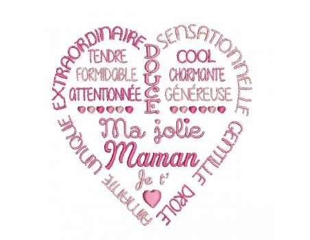 Motif de broderie   coeur texte jolie maman