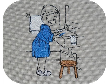Instant download machine embroidery design vintage little girl washing her teeth