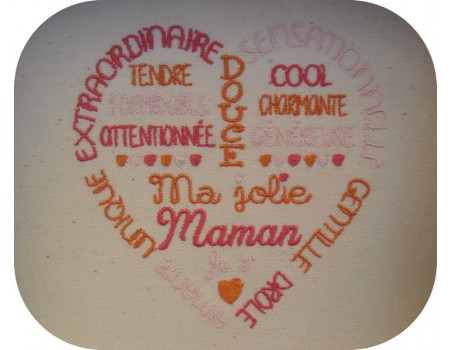 Motif de broderie   coeur texte jolie maman