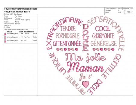 Motif de broderie   coeur texte jolie maman