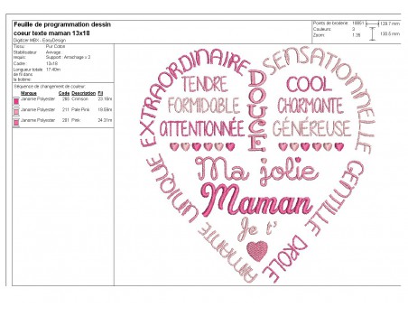 Motif de broderie   coeur texte jolie maman