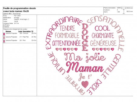 Motif de broderie   coeur texte jolie maman