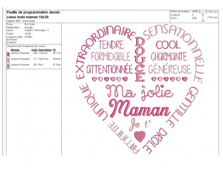 Motif de broderie   coeur texte jolie maman