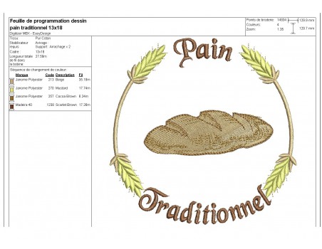 Motif de broderie machine  pain traditionnel