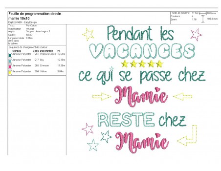 Motif de broderie  texte mamie