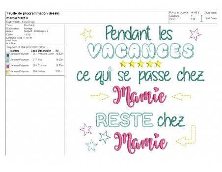 Motif de broderie  texte mamie