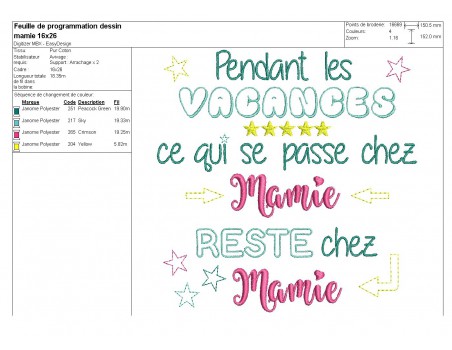 Motif de broderie  texte mamie