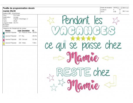 Motif de broderie  texte mamie