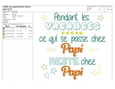 Motif de broderie  texte papi