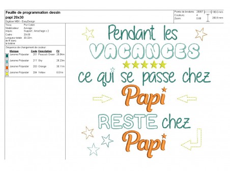 Motif de broderie  texte papi