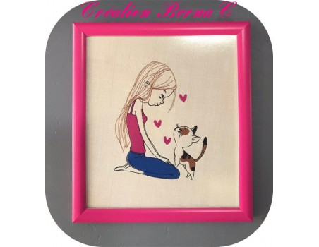 Instant download machine embroidery design girl with her dog