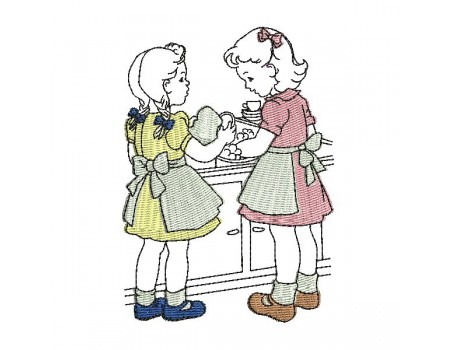 Instant download machine embroidery design vintage kids cooking