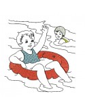 Motif de broderie machine vintage enfants à la mer