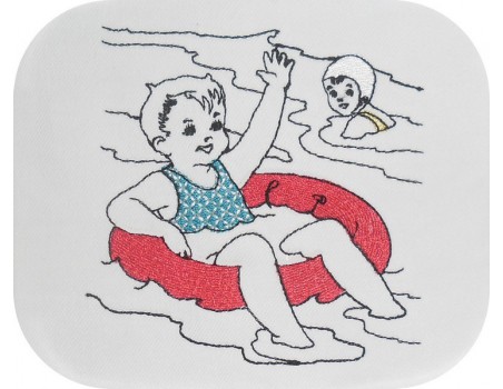 Motif de broderie machine vintage enfants à la mer