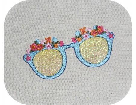 Motif de broderie machine lunettes fleurs en mylar