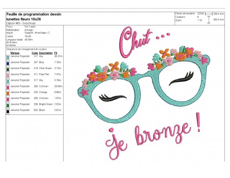 Motif de broderie machine lunettes fleurs chut je bronze