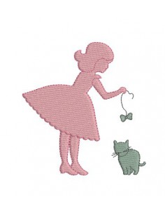 Motif de broderie fillette au chat