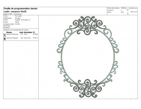 Motif de broderie machine cadre romance