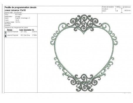 Motif de broderie machine coeur romance