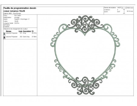 Motif de broderie machine coeur romance