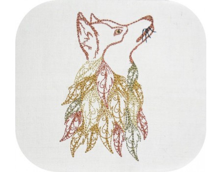 Embroidery design buffalo head with feathers