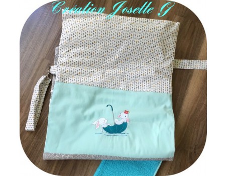 Motif de broderie machine lapins dans un parapluie