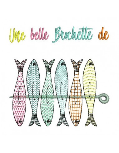 Motif de broderie machine brochette de sardines en mylar