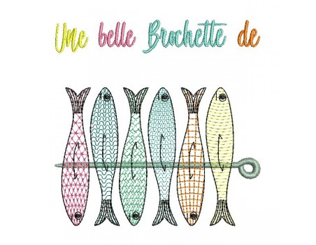 Motif de broderie machine brochette de sardines en mylar