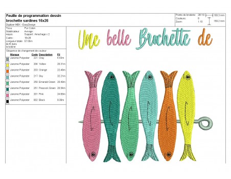 Motif de broderie machine brochette de sardines