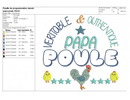 Motif de broderie machine papa poule