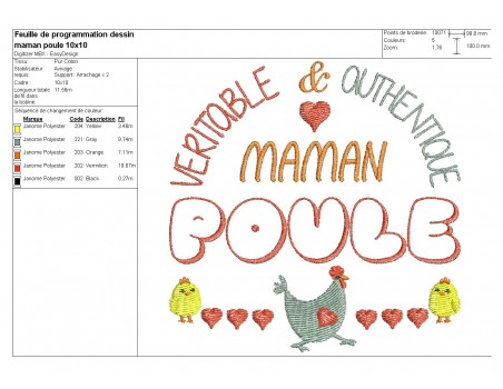 Motif de broderie machine maman poule