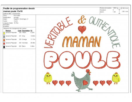 Motif de broderie machine maman poule