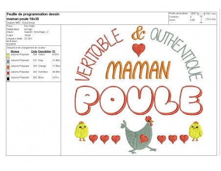 Motif de broderie machine maman poule