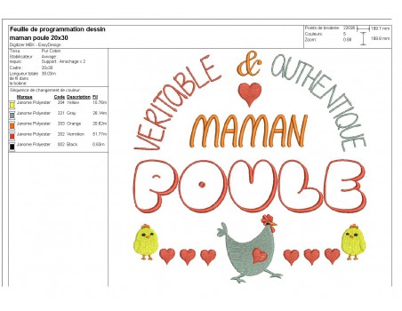 Motif de broderie machine maman poule