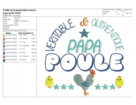 Motif de broderie machine papa poule