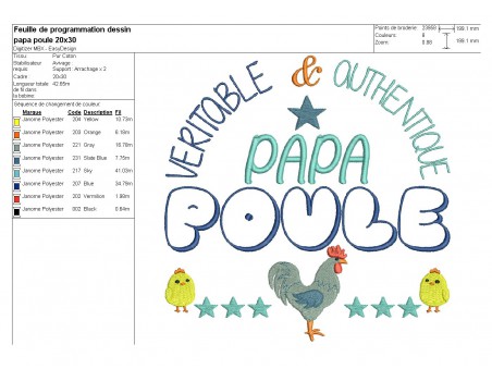 Motif de broderie machine papa poule